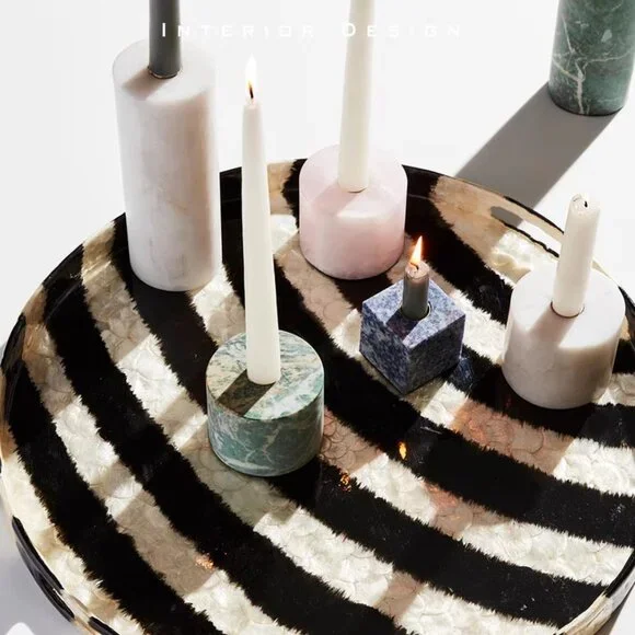 New Discontinued Joanna Buchanan Pedestal Candlestick in Green&Rose Quartz - Picture 5 of 6